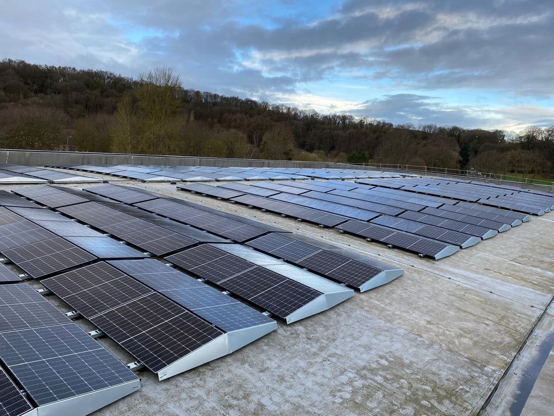 Large solar panel roof installation